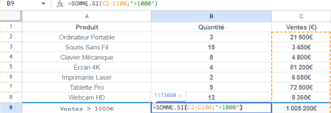 Fonction SOMME sur Excel : Utilisation et exemple