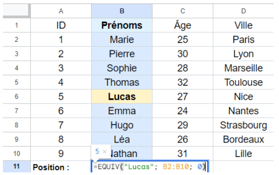 Fonction EQUIV sur Excel : Utilisation et exemple
