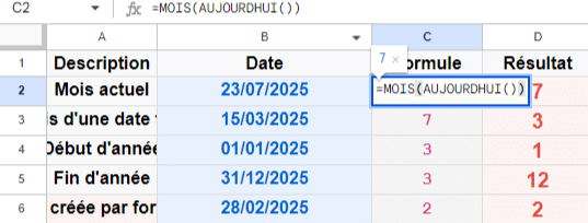 Fonction Formule MOIS Excel sur Excel : Utilisation et Exemple