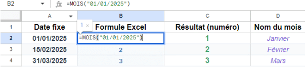 Fonction Formule MOIS Excel sur Excel : Utilisation et Exemple