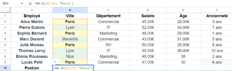 Fonction NB SI sur Excel : Utilisation et Exemple