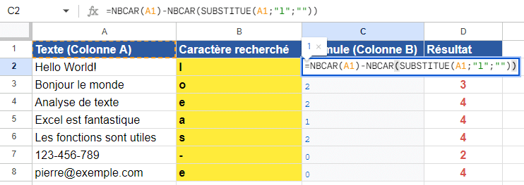 Fonction Nbcar sur Excel : Utilisation et exemple